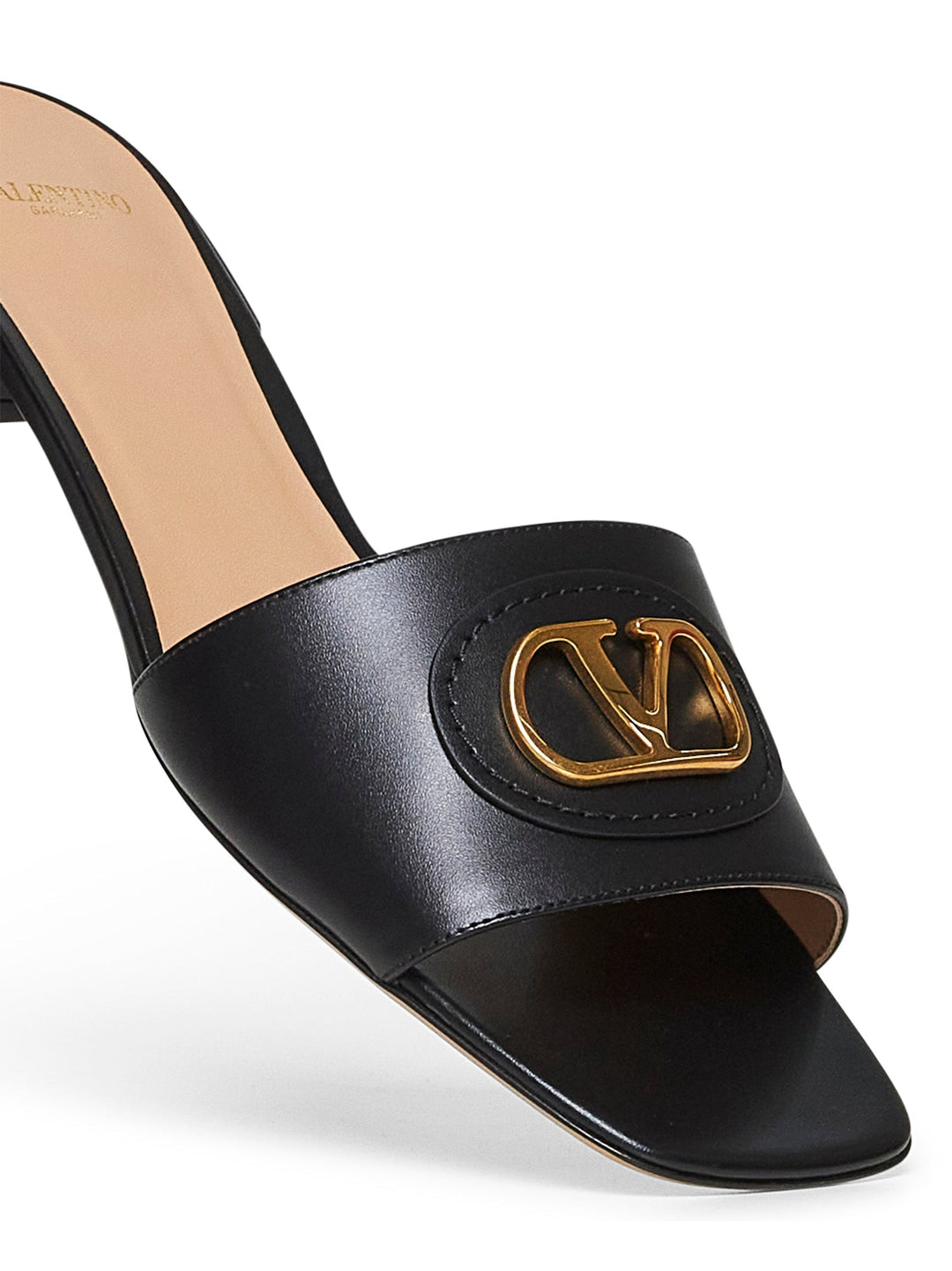 Valentino Garavani Women Black Calfskin Vlogo Signature Slide Sandals