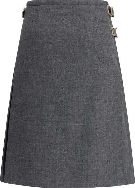 Gray skirt with metal buckles on a white background