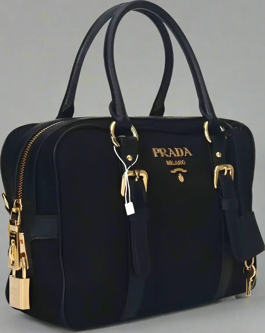 PRADA black Logo Nylon Top Hand Bag