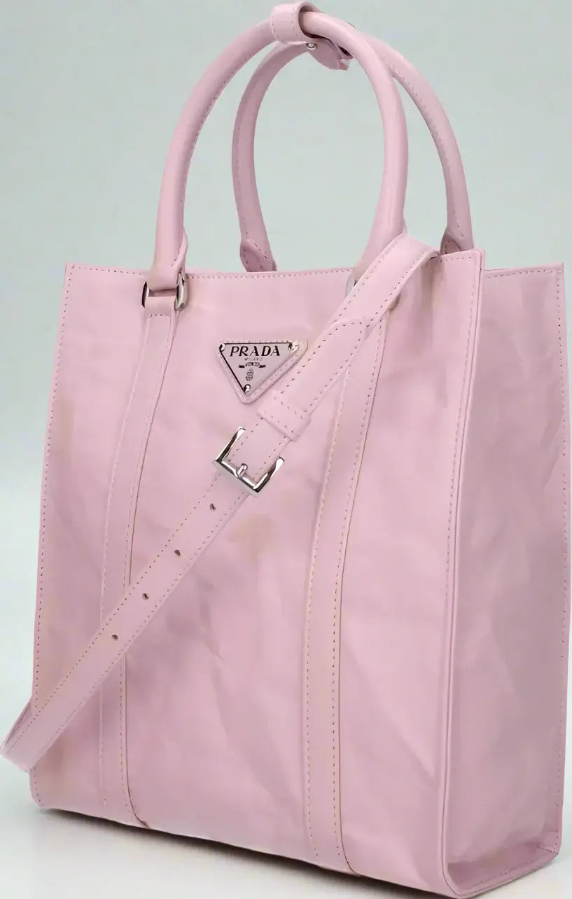 Pink Prada tote bag on a white background