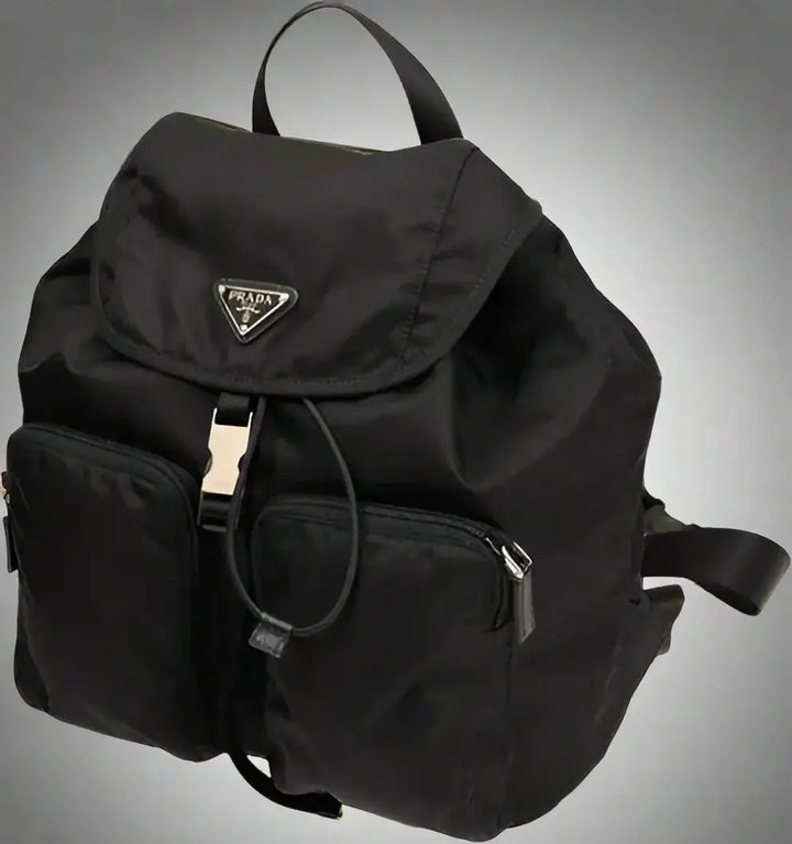 Black Prada backpack on a white background
