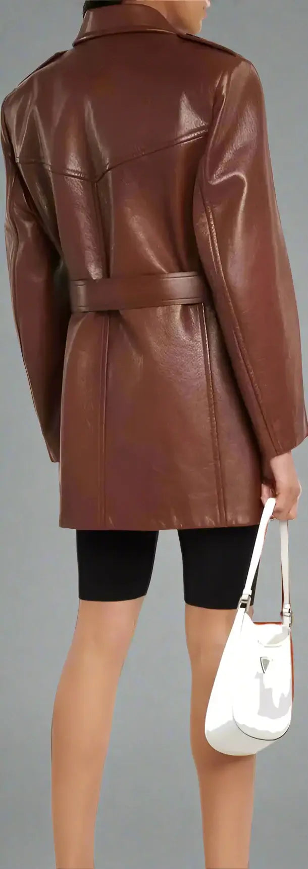 PRADA women's brown Leather double breasted Coat