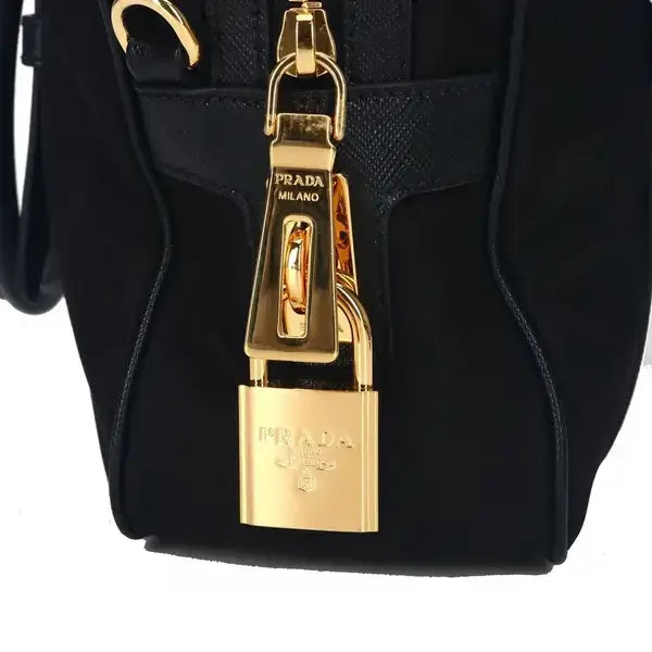 PRADA black Logo Nylon Top Hand Bag