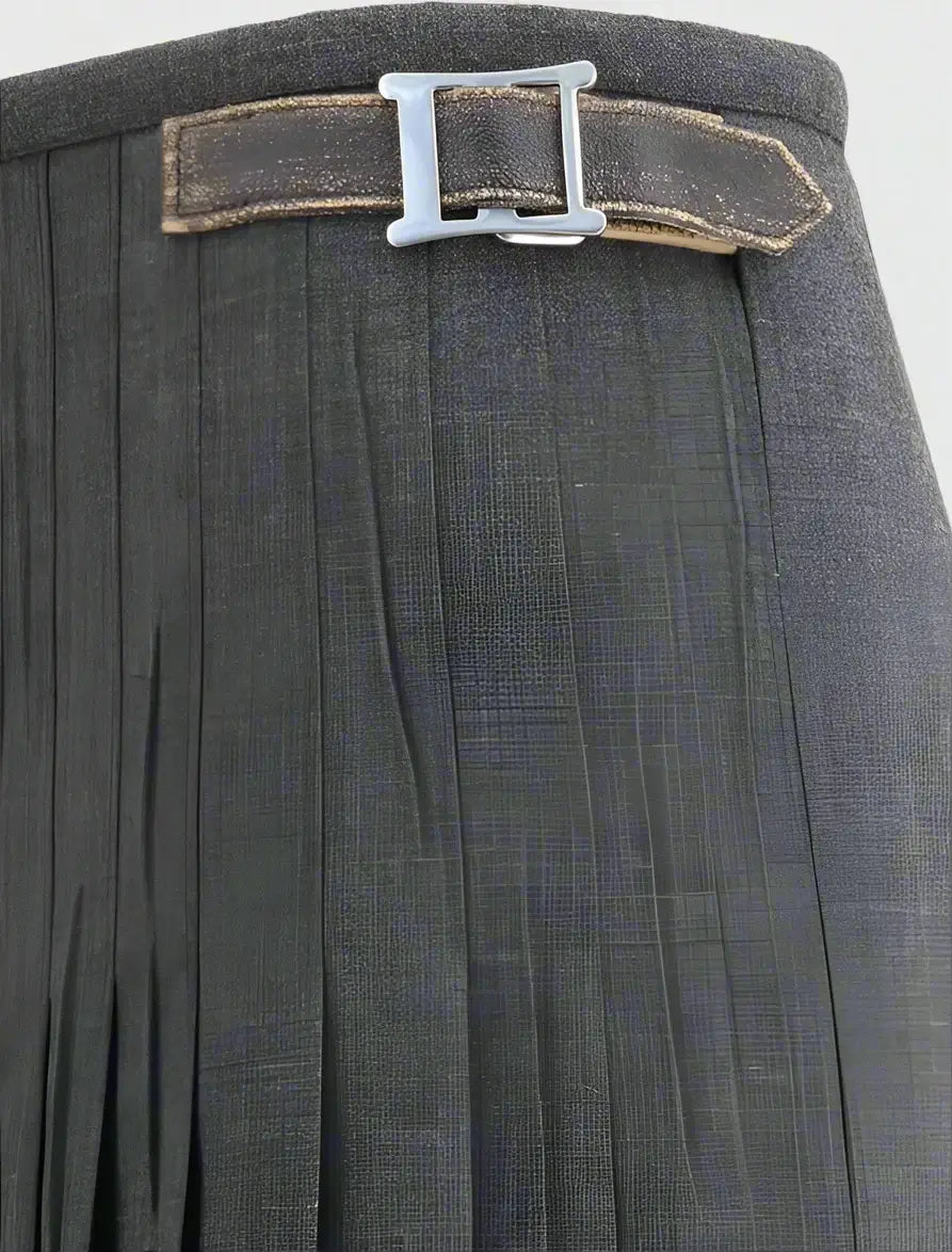 Gray pleated skirt with a belt and buckle on a white background