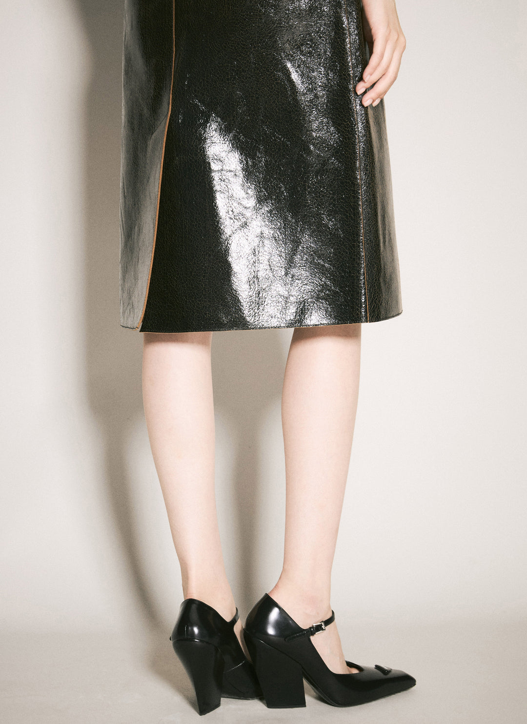 Prada Women Craquelé Leather Skirt