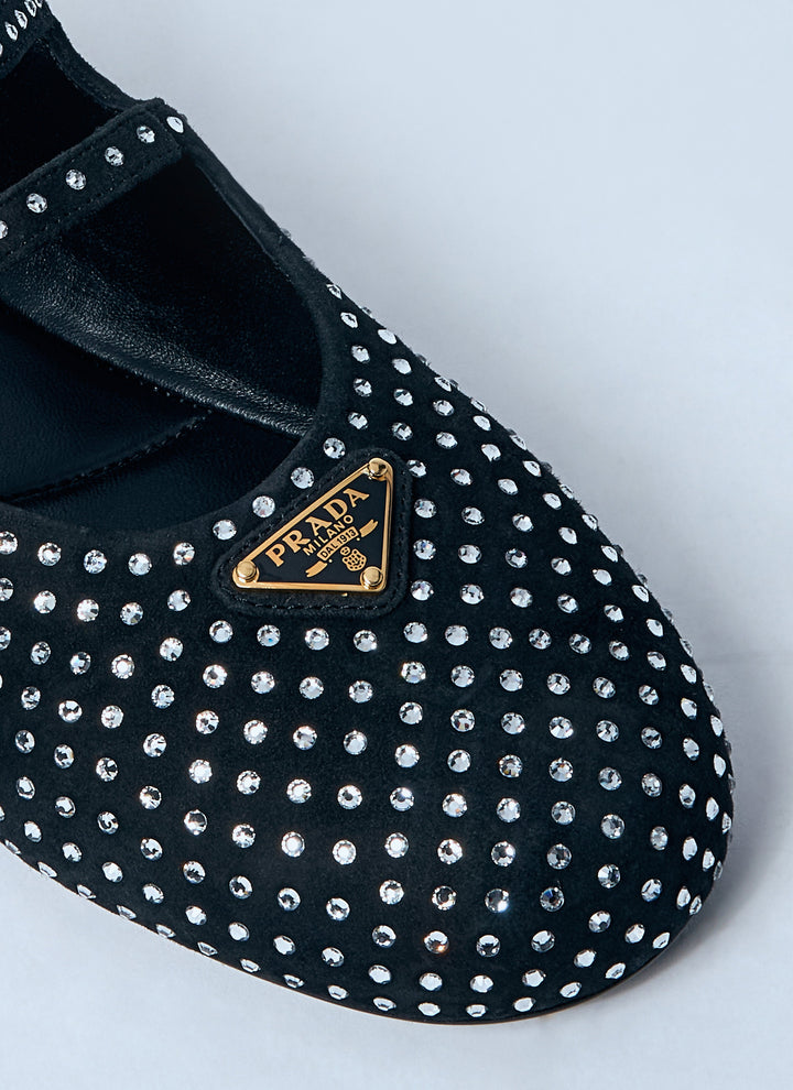 Prada Women Crystal-Embellished Suede Ballerina Flats