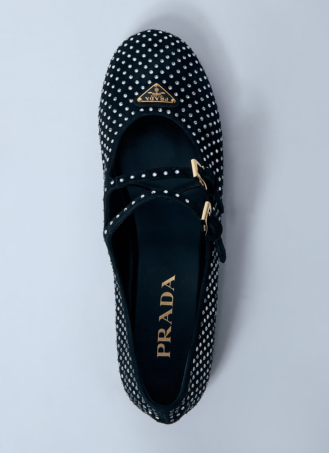 Prada Women Crystal-Embellished Suede Ballerina Flats