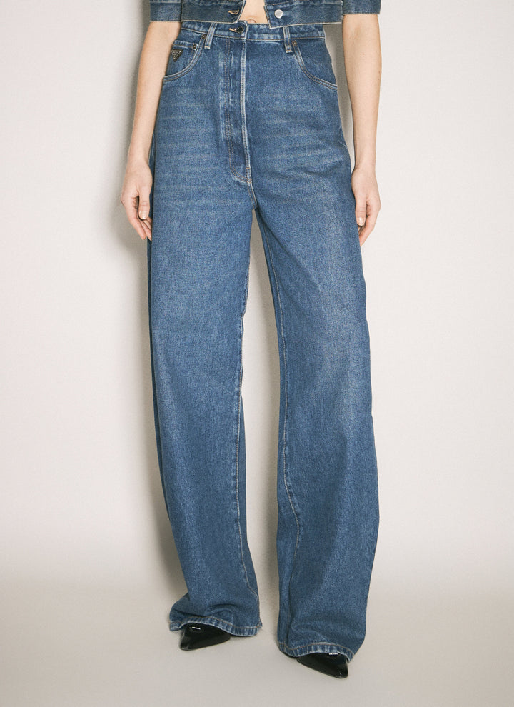Prada Women Logo Plaque Balloon Jeans