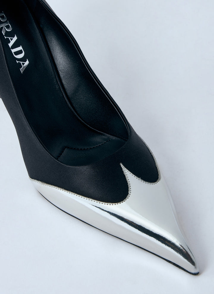 Prada Women Satin And Metallic Heeled Pumps