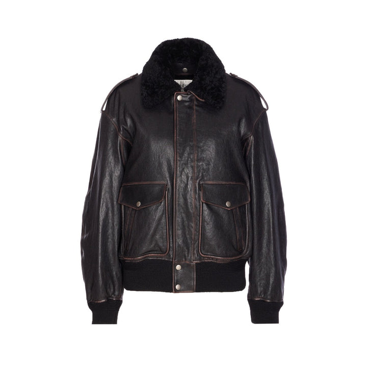 Saint Laurent Women Shearling And Textured Vintage Lambskin Bomber Jacket