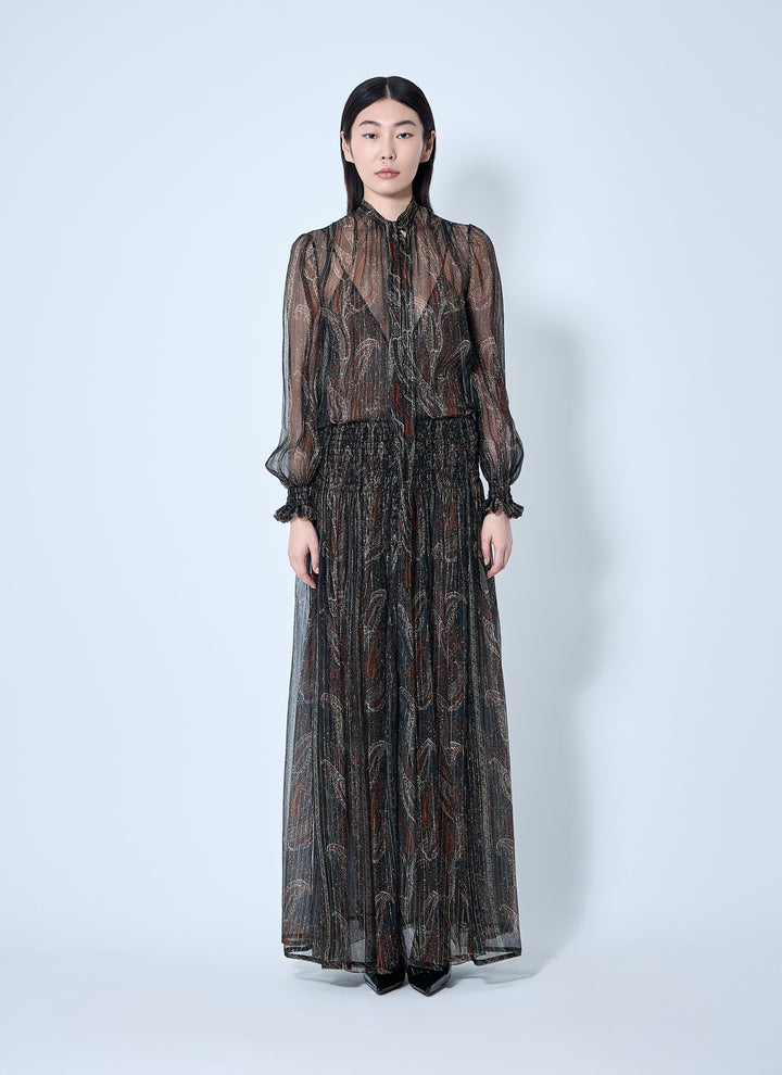 Saint Laurent Women Lavallière Paisley Silk Crepon Maxi Dress