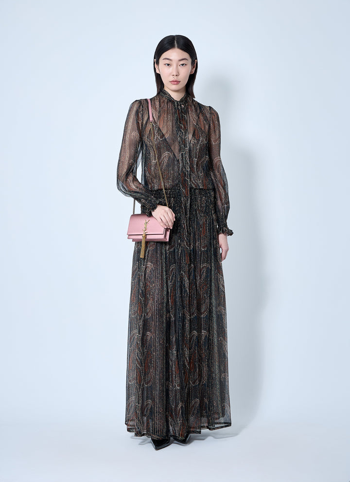 Saint Laurent Women Lavallière Paisley Silk Crepon Maxi Dress