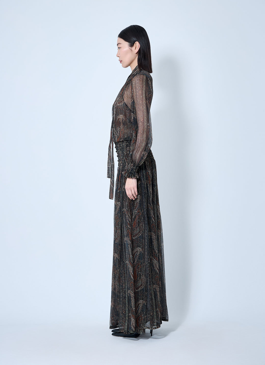 Saint Laurent Women Lavallière Paisley Silk Crepon Maxi Dress