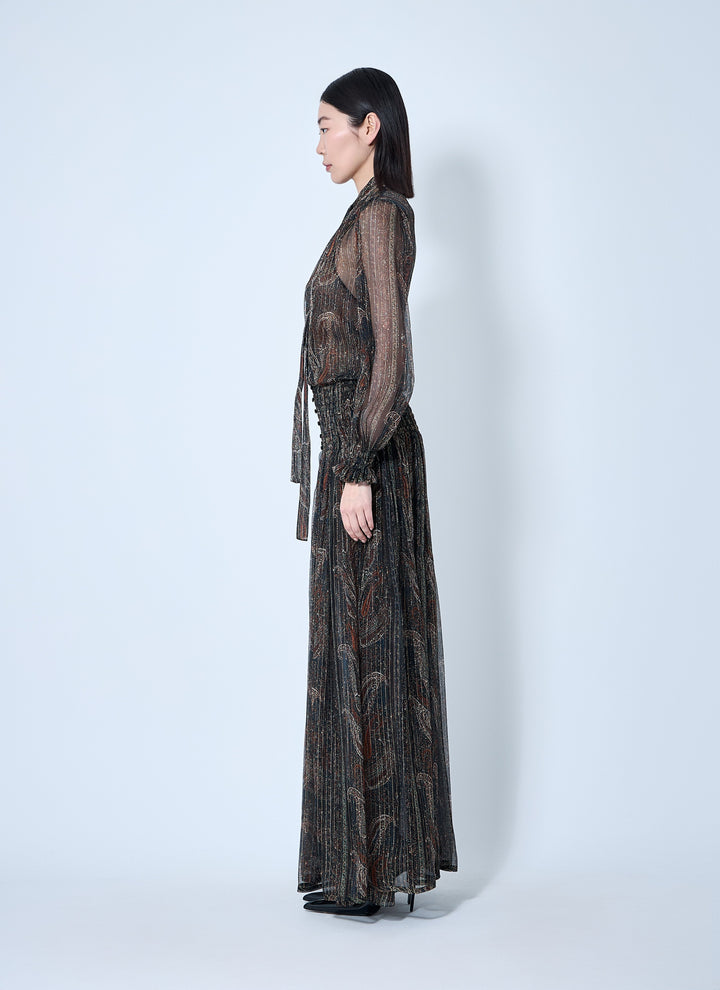 Saint Laurent Women Lavallière Paisley Silk Crepon Maxi Dress