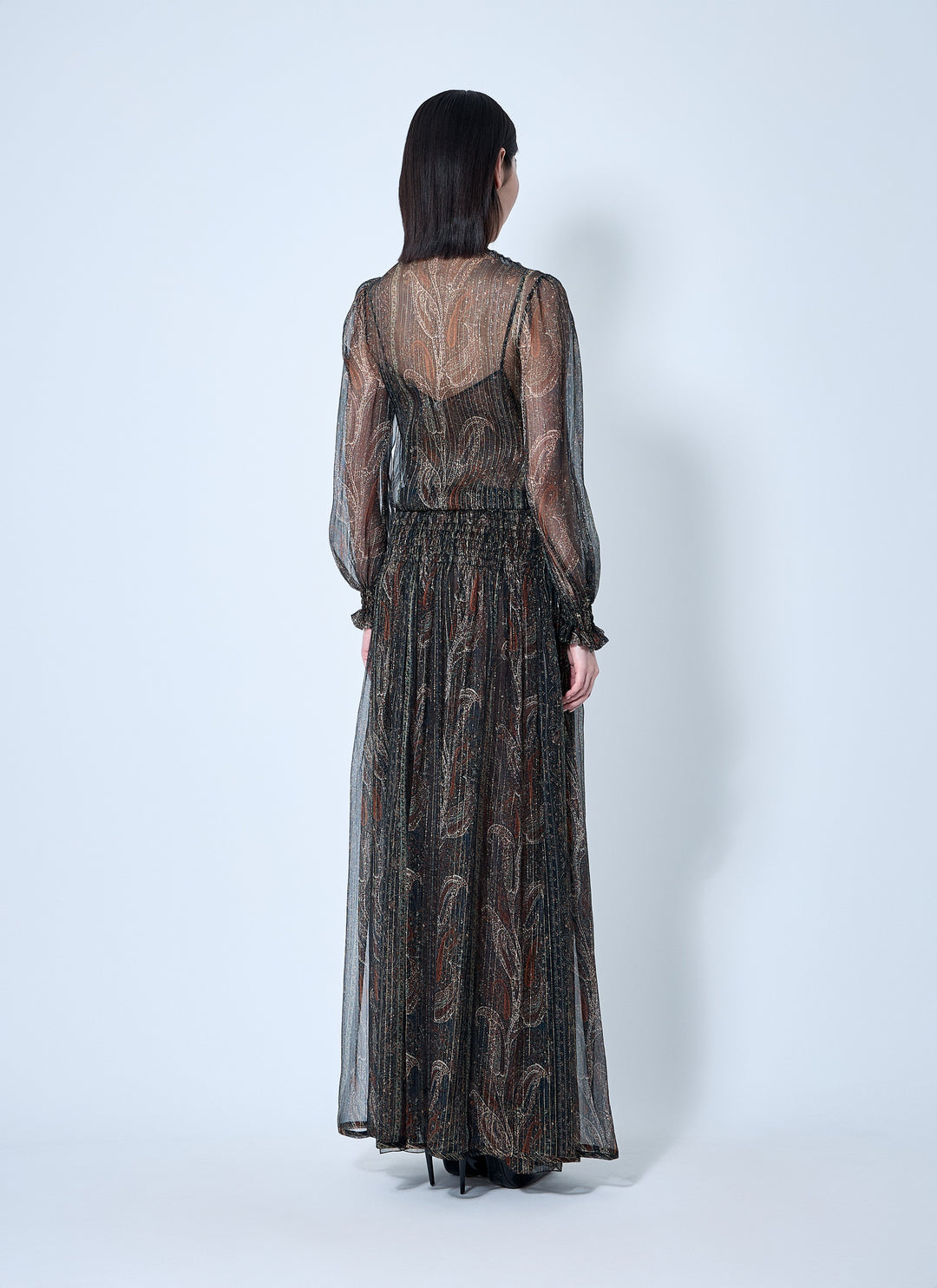 Saint Laurent Women Lavallière Paisley Silk Crepon Maxi Dress