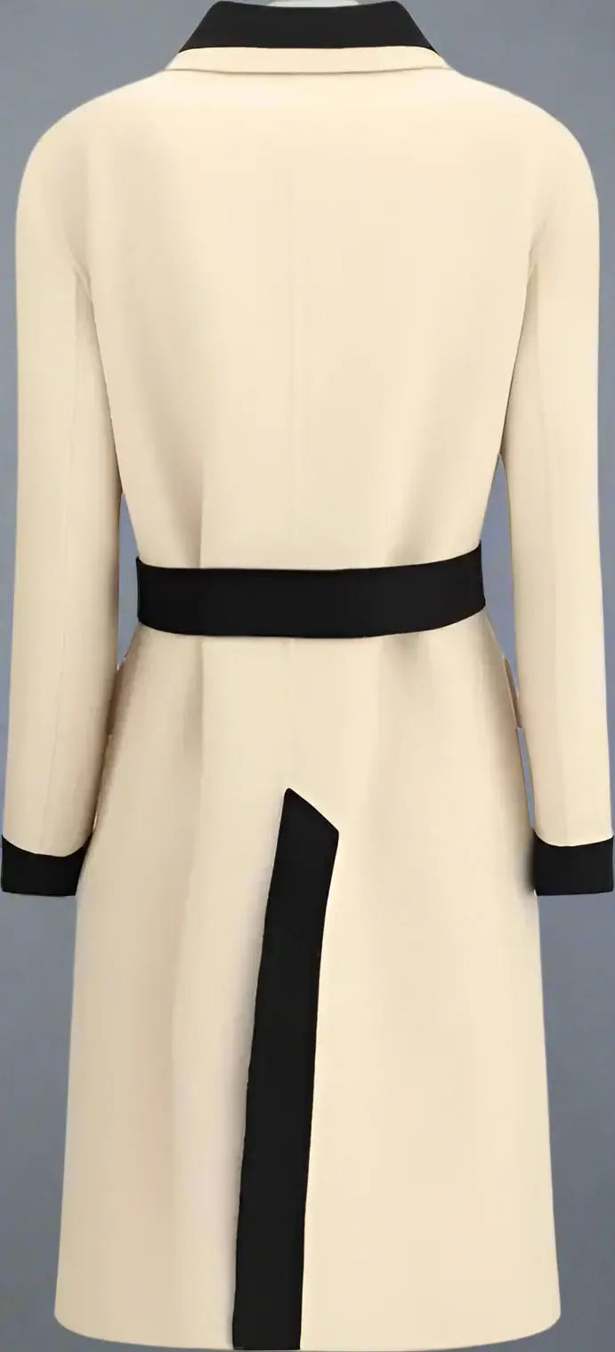 Beige coat with black accents on a white background