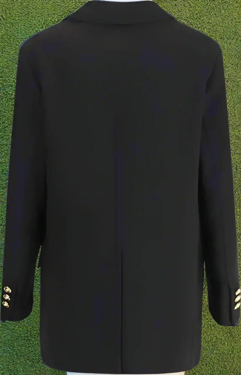Black coat with gold buttons on a white background