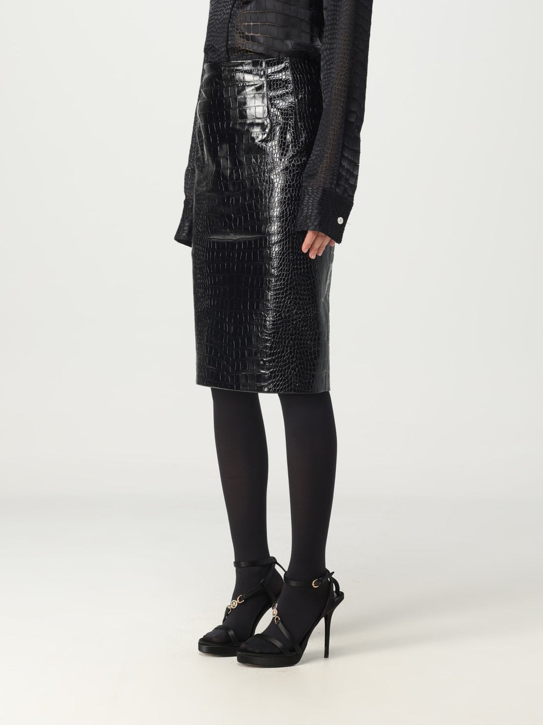 Versace Women Black Leather Skirt