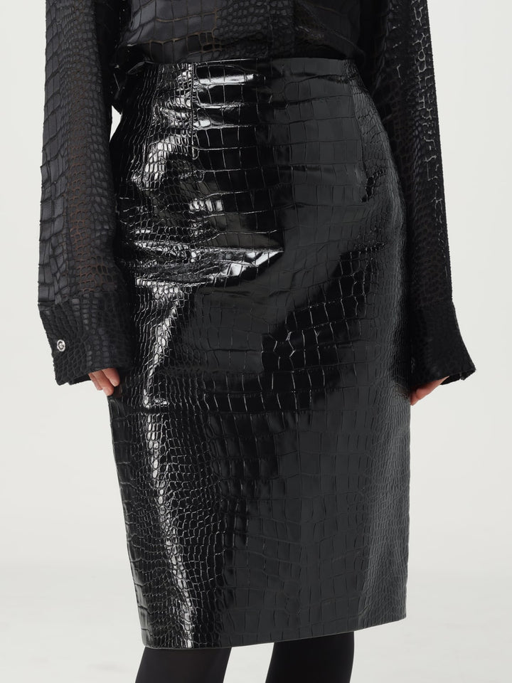 Versace Women Black Leather Skirt