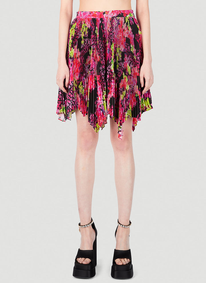 Versace Women Floral Logo Pleated Mini Skirt