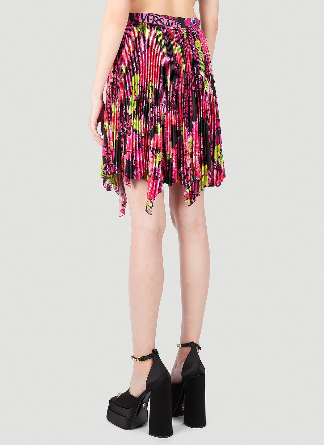 Versace Women Floral Logo Pleated Mini Skirt