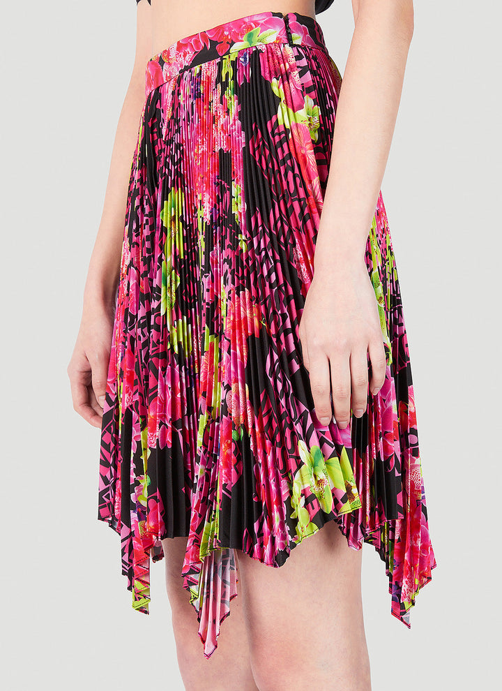 Versace Women Floral Logo Pleated Mini Skirt