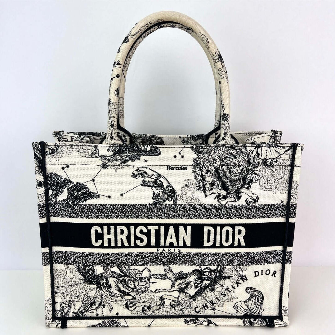 Christian Dior Book Embroidered Canvas Medium Stars and Signs Black Tote, luxury bags.
