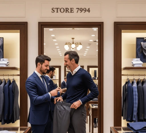 Assistant helping with trousers