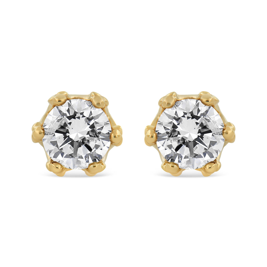14K Yellow Gold 2.0 Cttw Round Diamond Crown Stud Earrings (I-J Color, I1-I2 Clarity)