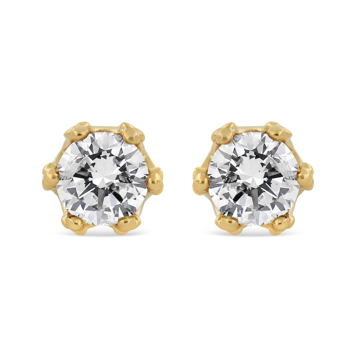 14K Yellow Gold 2.0 Cttw Round Diamond Crown Stud Earrings (I-J Color, I1-I2 Clarity)