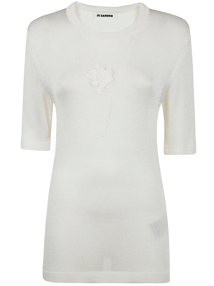 Jil Sander Women Ss Cn T-Shirt W/ Flower Crochet