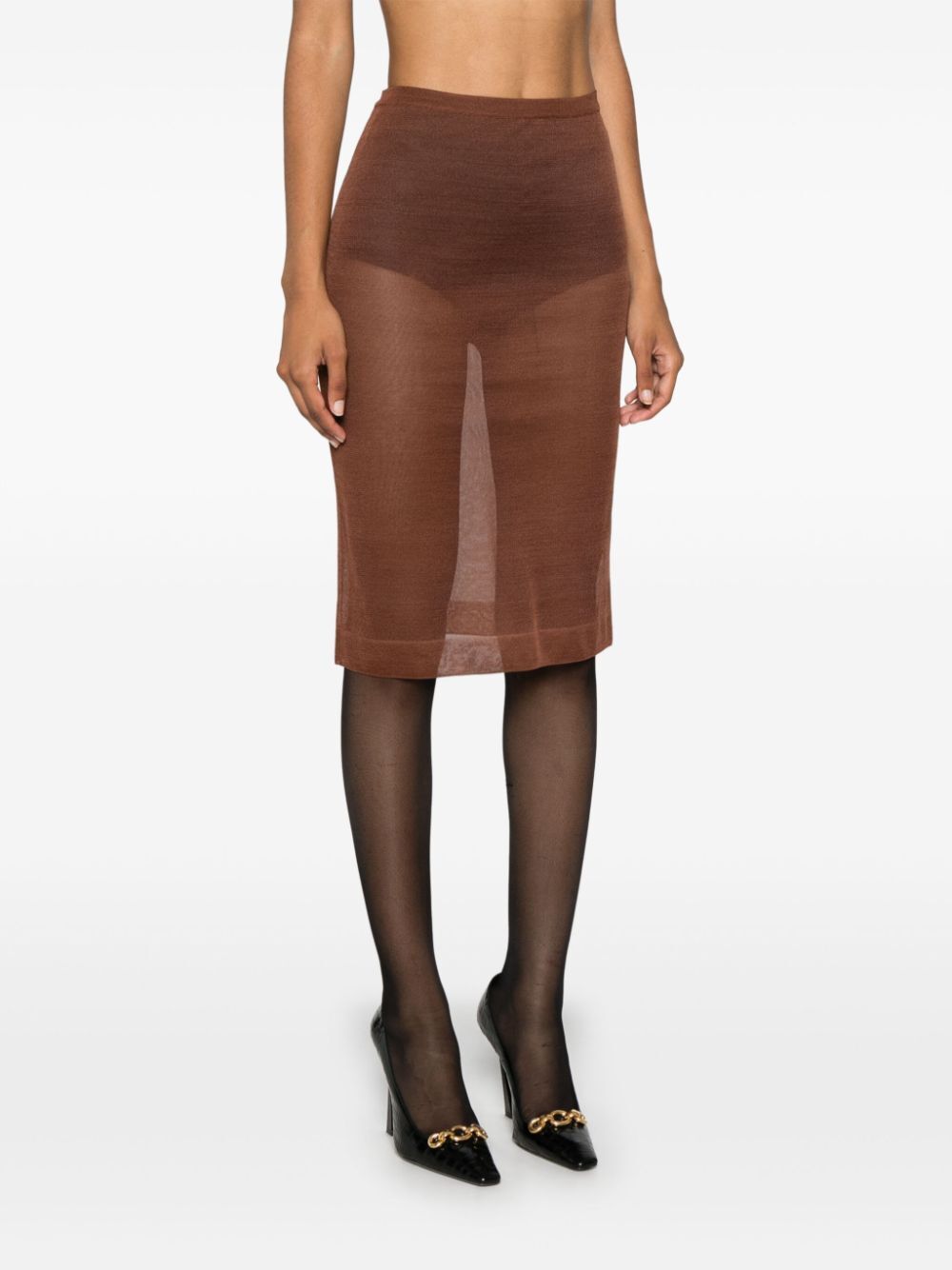 Saint Laurent Women Sheer Silk Knitted Pencil Skirt