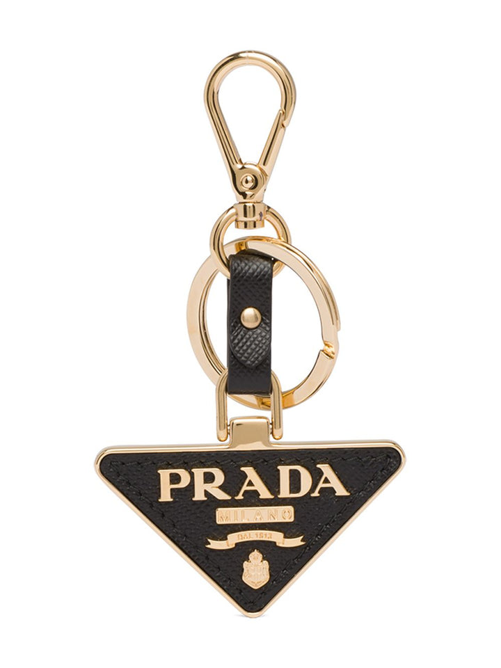 Prada Women Saffiano Leather And Metal Triangle Keychain