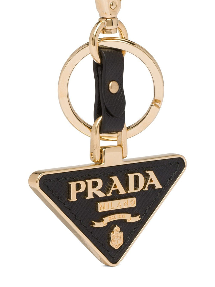 Prada Women Saffiano Leather And Metal Triangle Keychain