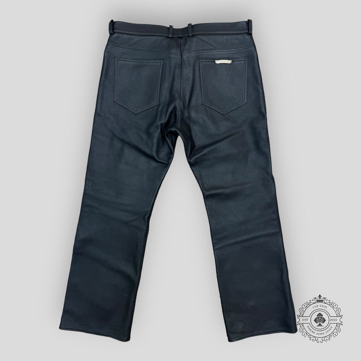 Chrome Hearts Fleur Knee Cross Patch Leather Pants