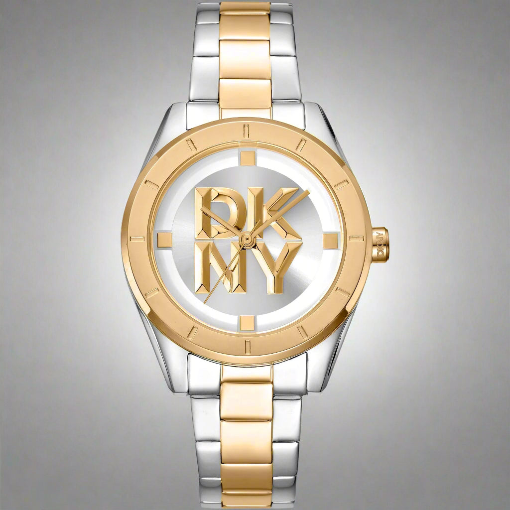 DKNY women's silver tone gold large logo Watches