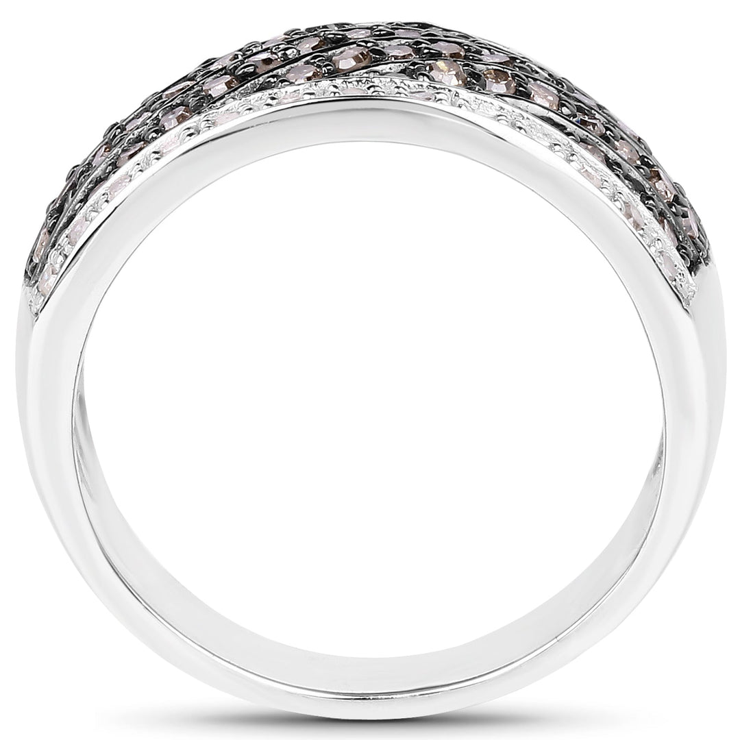 0.87 Carat Genuine Champagne Diamond and White Diamond .925 Sterling Silver Ring