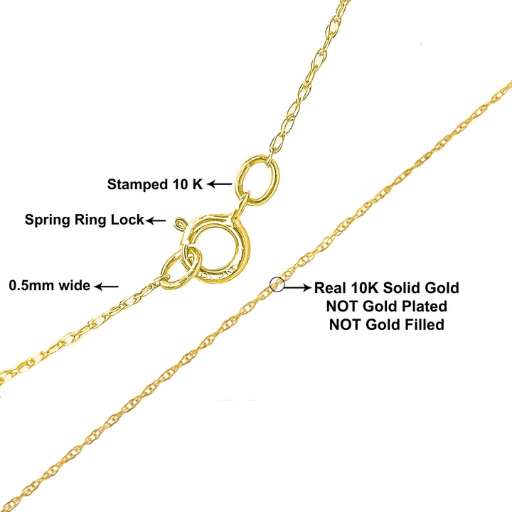 Solid 10K Yellow Gold 0.5mm Slim and Dainty Unisex 18" Rope Chain Necklace