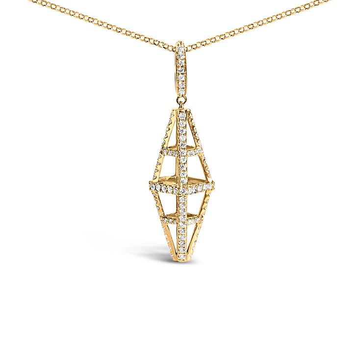 14K Yellow Gold 1.0 Cttw Diamond Studded Geometric Double Pyramid 18" Pendant Necklace (G-H Color, SI1-SI2 Clarity)