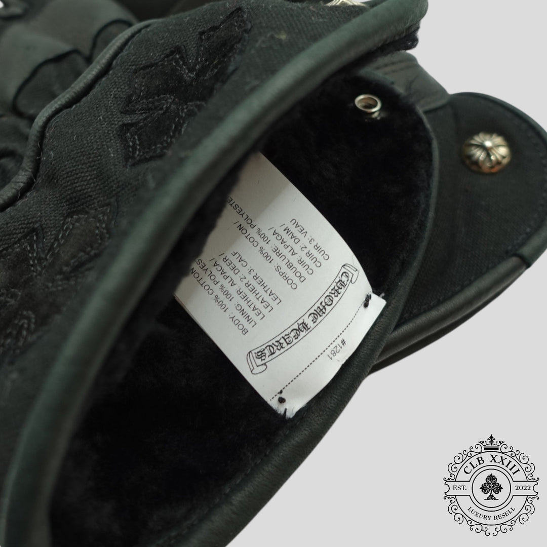 Chrome Hearts Plus Patch Leather Moto Gloves in Black