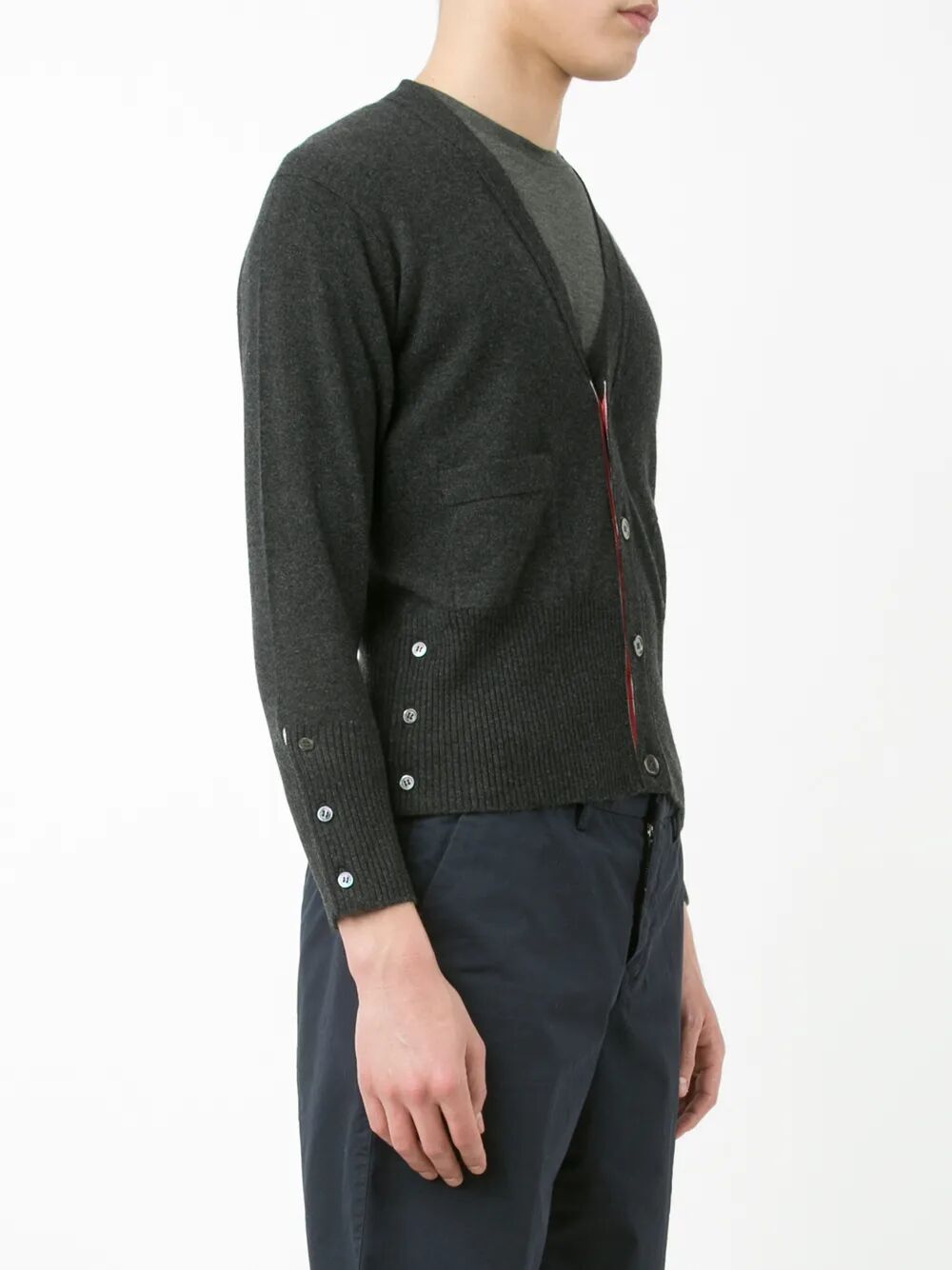Thom Browne Men Classic Short V Neck Cardigan With White 4 Bar Stripe In Cashmere