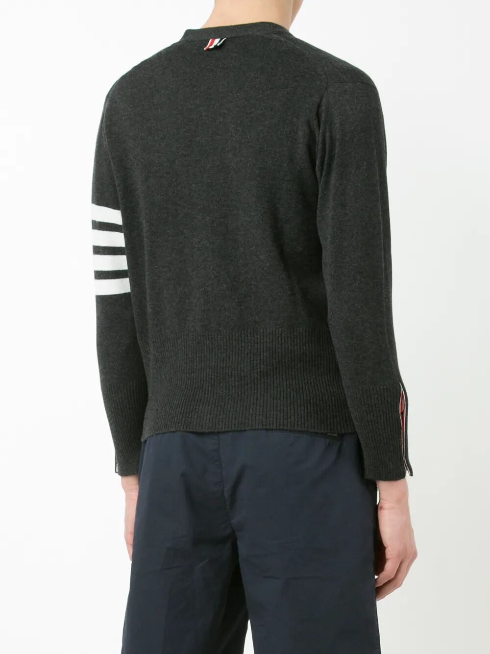 Thom Browne Men Classic Short V Neck Cardigan With White 4 Bar Stripe In Cashmere