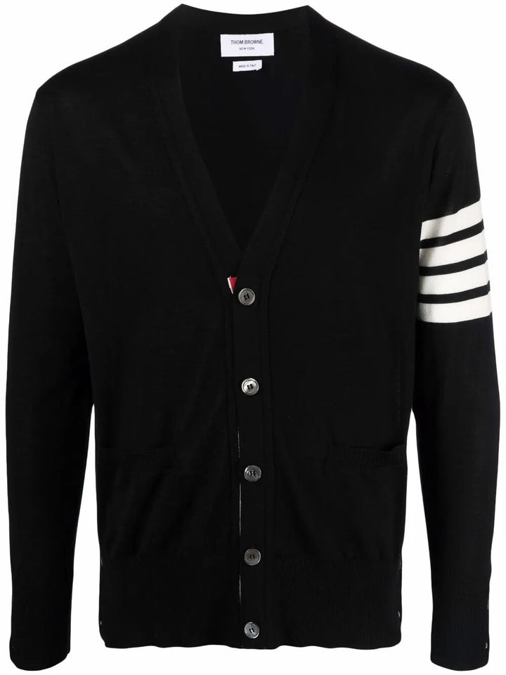 Thom Browne Men Classic V-Neck Cardigan In Fine Merino Wool With 4Bar Stripes