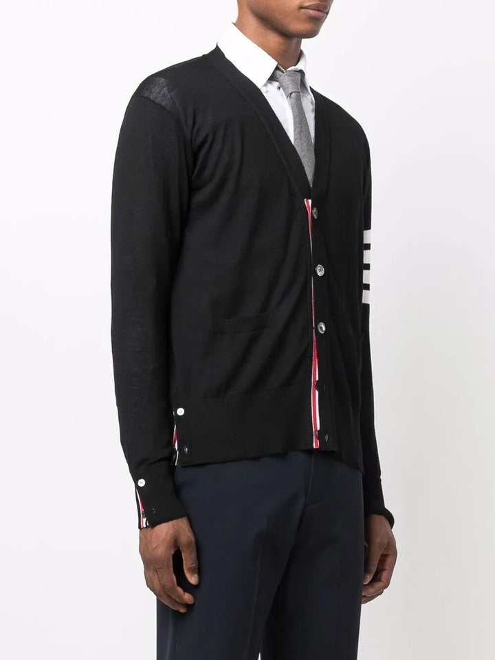 Thom Browne Men Classic V-Neck Cardigan In Fine Merino Wool With 4Bar Stripes