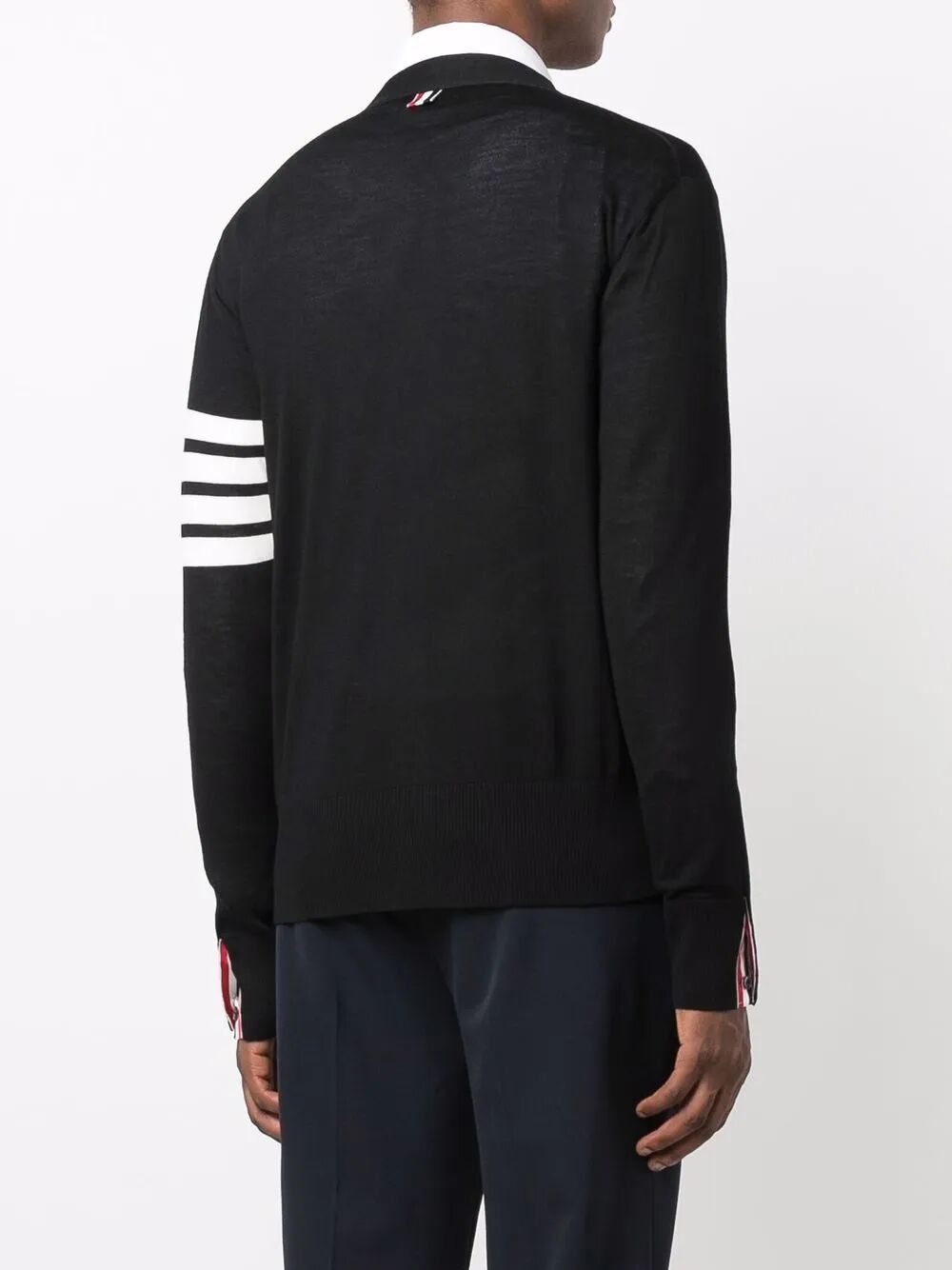 Thom Browne Men Classic V-Neck Cardigan In Fine Merino Wool With 4Bar Stripes