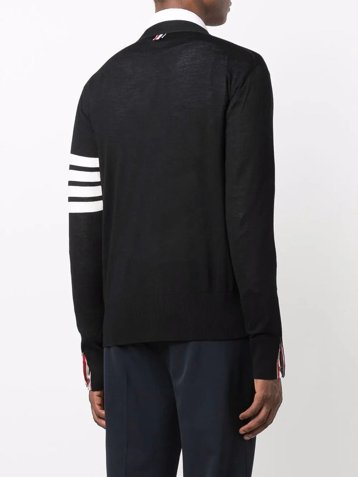 Thom Browne Men Classic V-Neck Cardigan In Fine Merino Wool With 4Bar Stripes