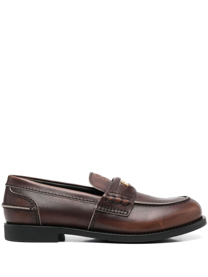 Miu Miu Women Vintage-Effect Leather Penny Loafers