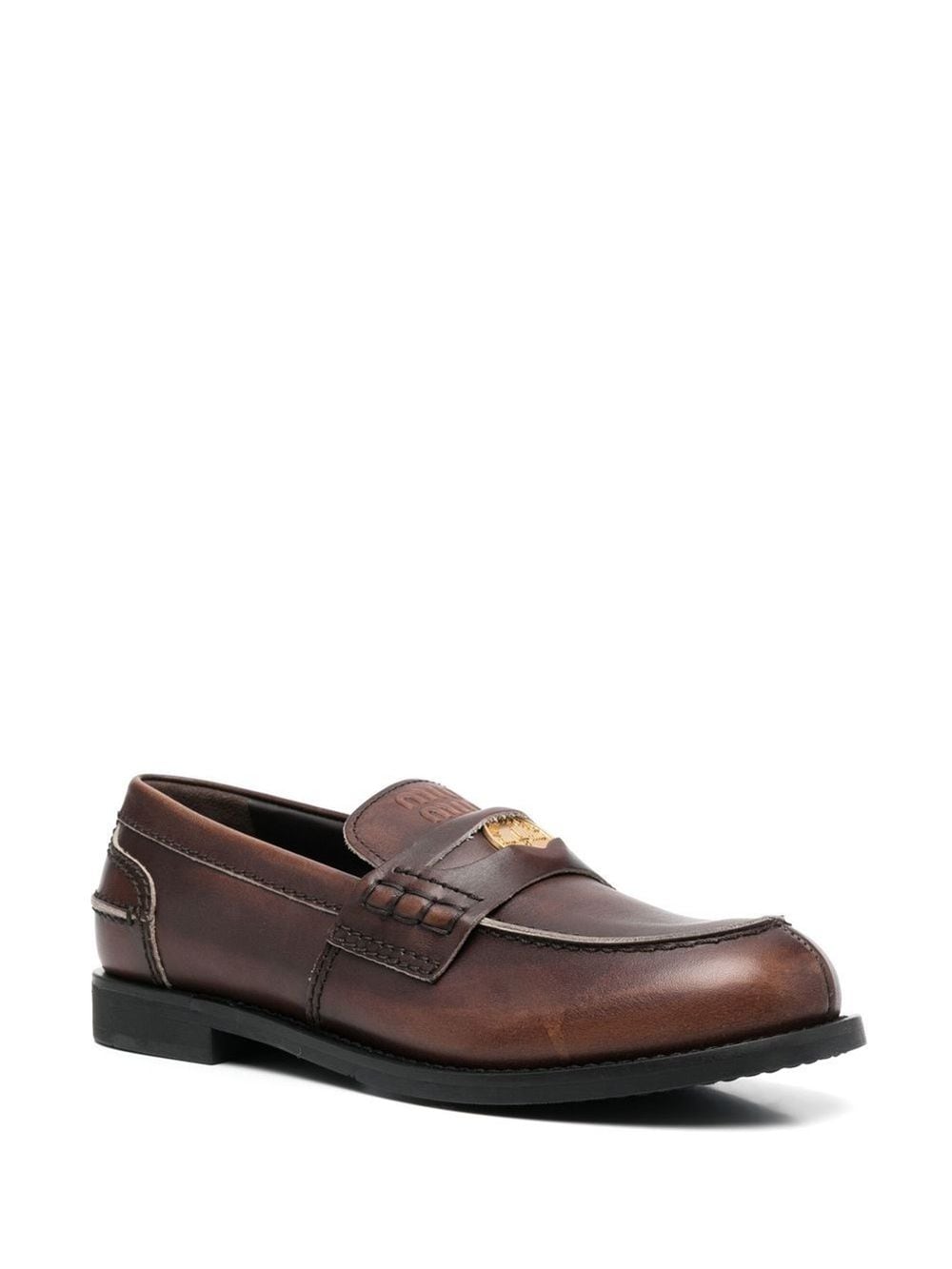 Miu Miu Women Vintage-Effect Leather Penny Loafers
