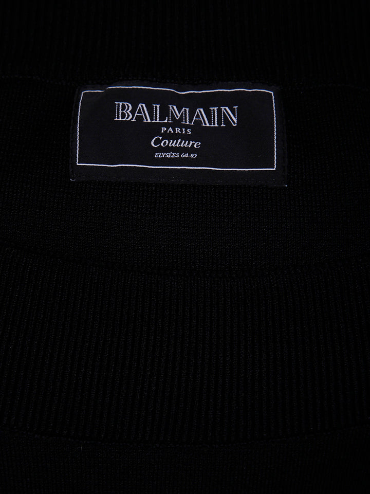 Balmain Women Ls Double Collar Knit Zipped Midi Dress