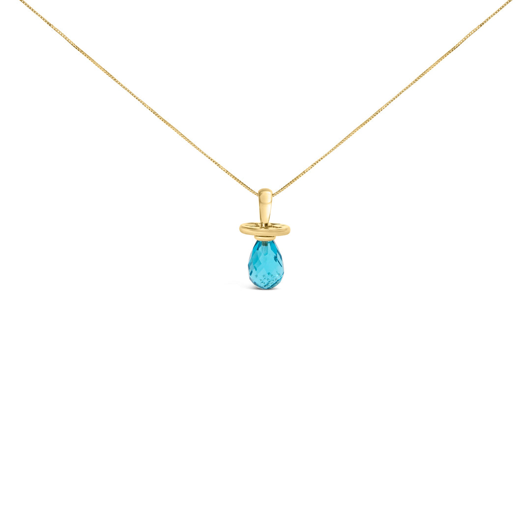 14K Yellow Gold and Blue Quartz Pacifier Pendant Necklace - 18" Inches